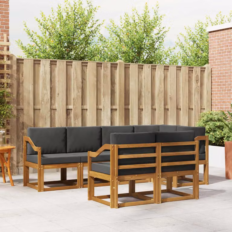 Set di divani da esterno vidaXL 7 pz in legno di acacia con cuscini, forma a L, beige e antracite