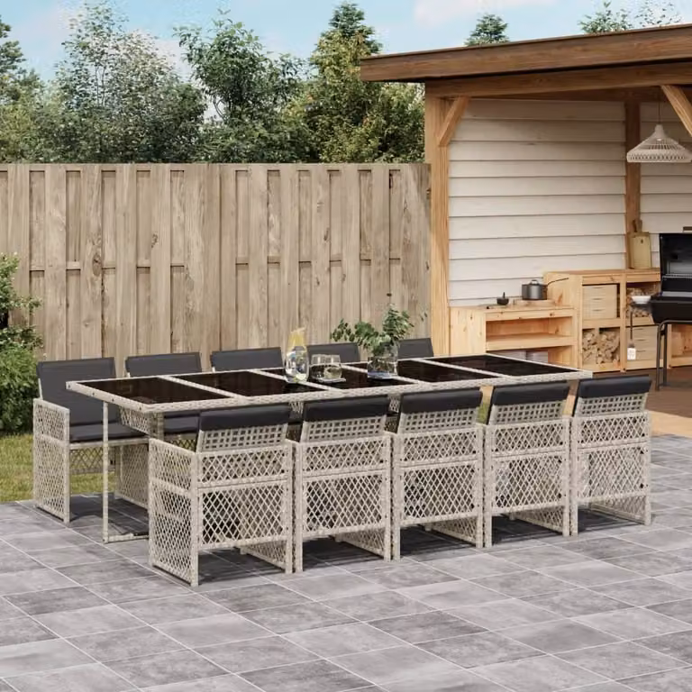Maison Exclusive - Set Pranzo Giardino 11pz con Cuscini Grigio Chiaro Polyrattan