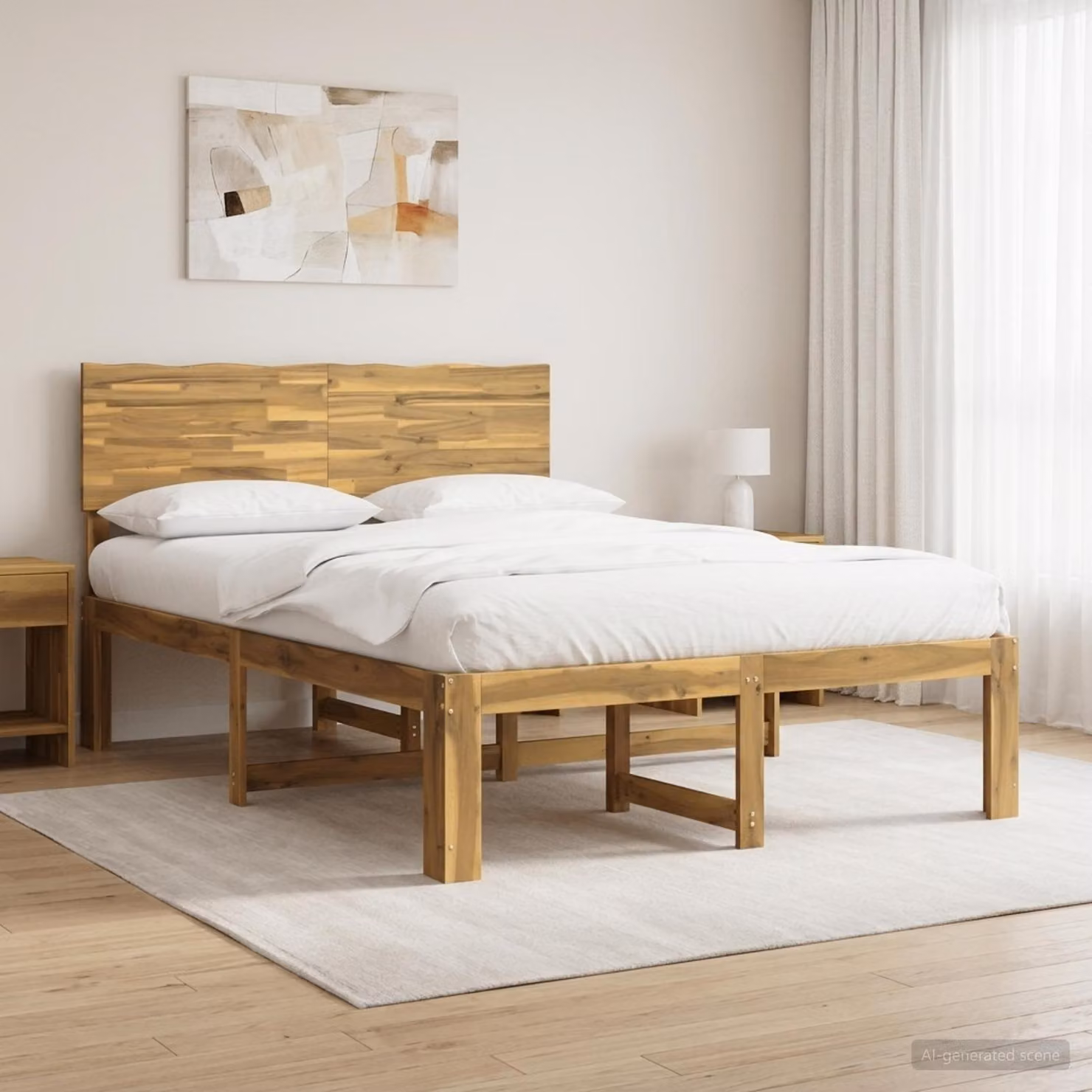 Letto matrimoniale con testiera vidaXL ROSTOCK in legno di acacia Bianco L: 139 cm, P: 195,5 cm, H: 101 cm