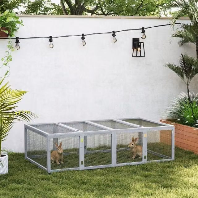 Recinto per piccoli animali in legno grigio 181 x 100 x 48 cm