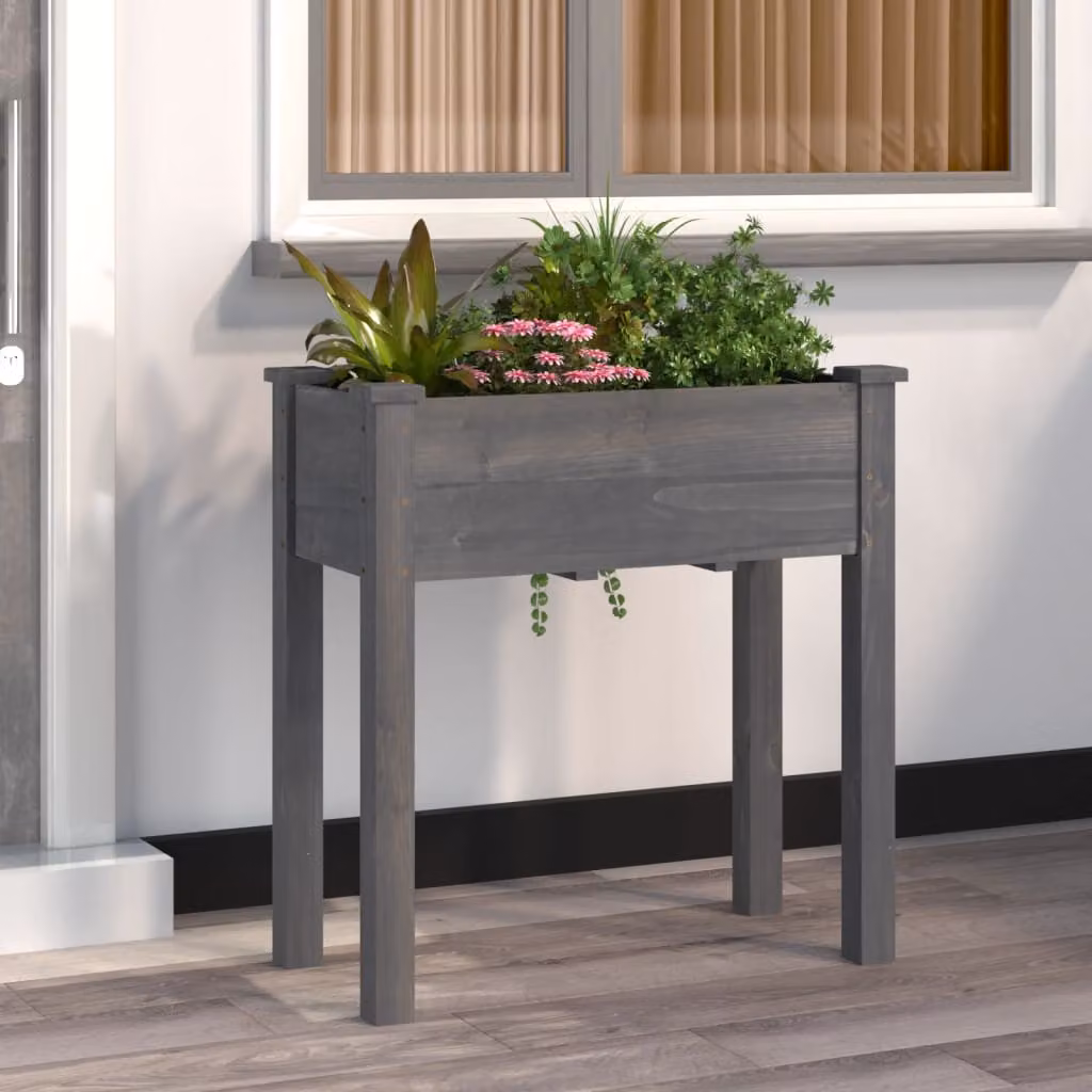 Fioriera vidaXL in legno massello di abete con fodera grigia, L: 71 cm, P: 37 cm, H: 76 cm
