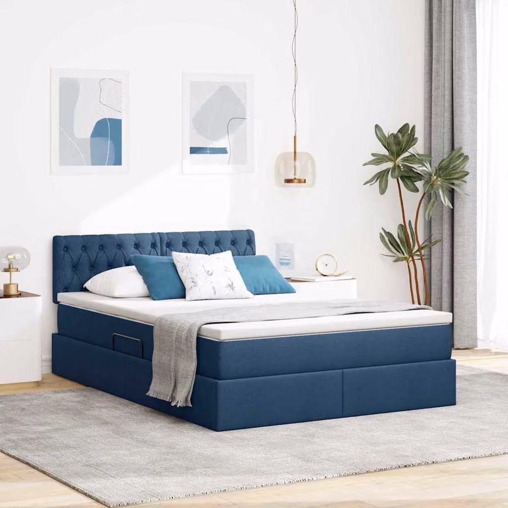 Letto con contenitore e materasso vidaXL in velluto blu L/P/H: 140 x 200 cm – 1