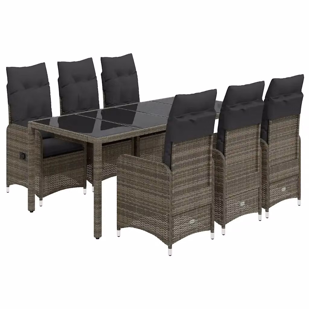 Set Bistrò da Giardino vidaXL 7 pz in Polyrattan e Metallo con Piano in Vetro Grigio – 2