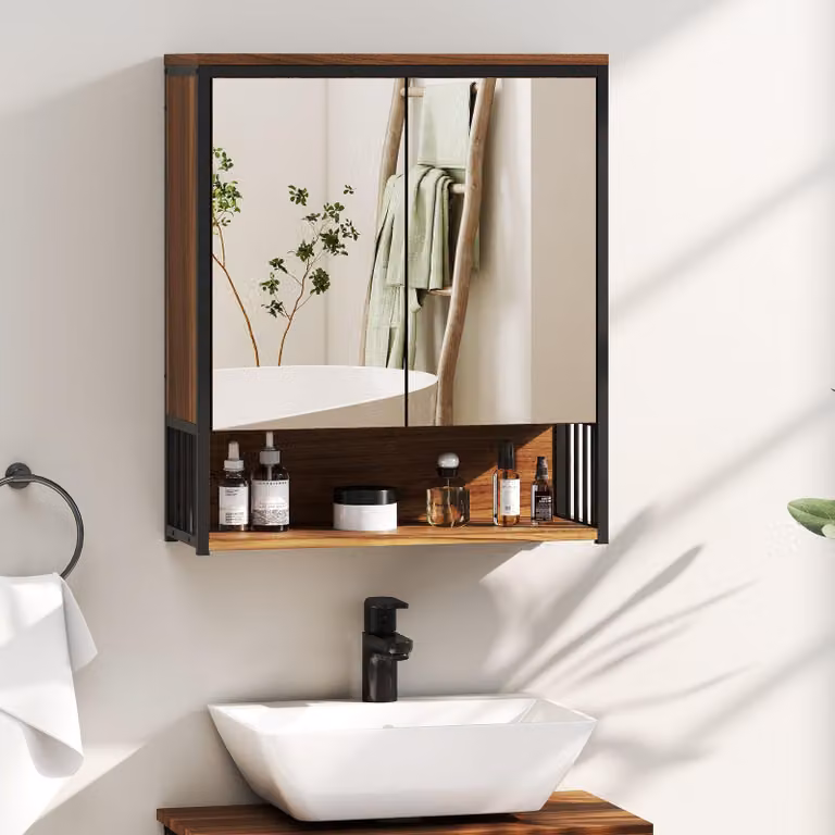 Specchio da bagno sospeso - Mobiletto da bagno - Specchio con pensile - Mobiletto a parete - Contenitore portaoggetti - Chiusura ammortizzata