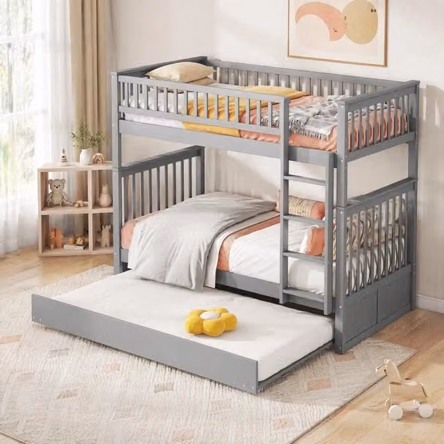 Letto a castello con letto estraibile 90x200 cm in pino e MDF grigio