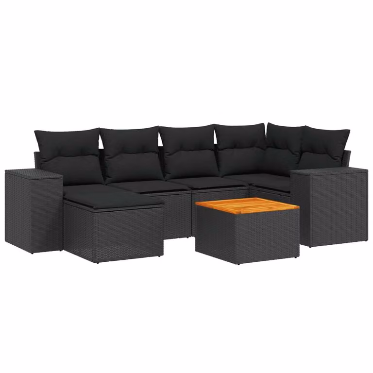 Set Divani da Giardino con Cuscini 7pz Nero Polyrattan