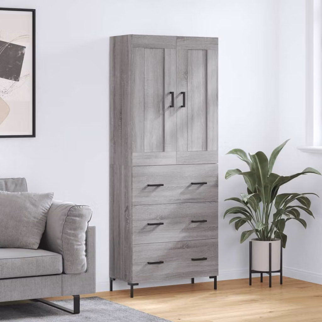 Credenza vidaXL in stile minimalista Grigio Sonoma con ante a battente e ripiani interni, L/P/H: 69,5 x 34 x 180 cm