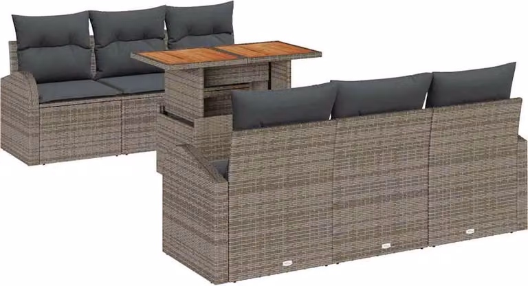 Set Divano da Giardino 7 pcs Grigio Poly Rattan