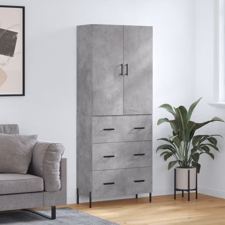 vidaXL Credenza grigio cemento 69,5x34x180 cm materiale a base di legno