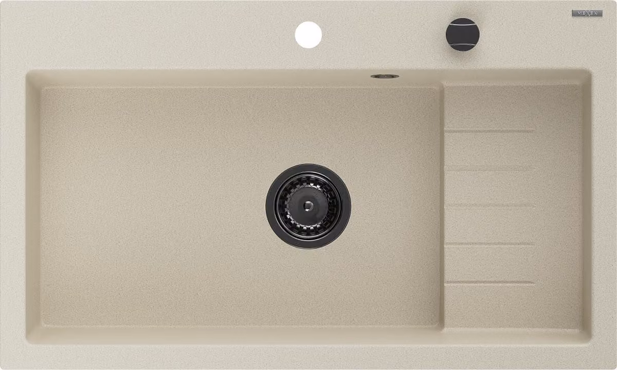 Mexen Omar lavello in granito 1-vasca 800 x 480 mm, beige, sifone nero - 6520801005-69-B