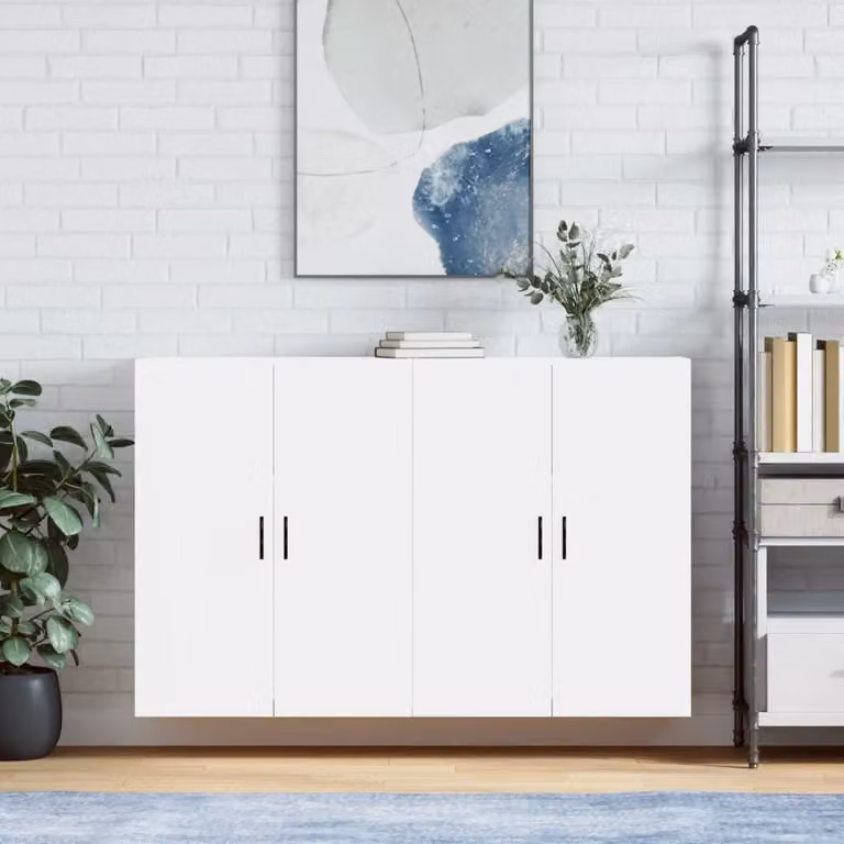 Set di 2 mobili a parete moderni vidaXL in bianco opaco, L: 69,5 cm, P: 34 cm, H: 90 cm
