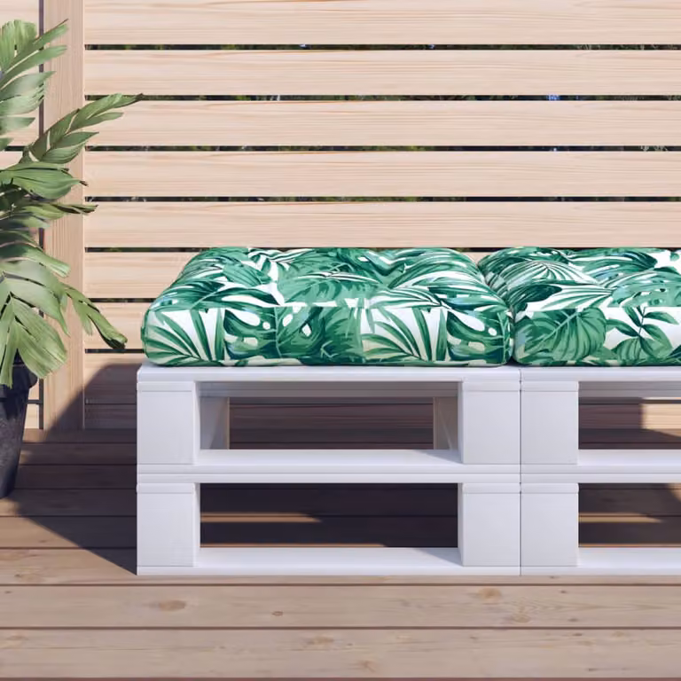 Cuscino per pallet vidaXL con motivo floreale a foglie, multicolore verde, L/P/H: 58 x 58 x 10 cm