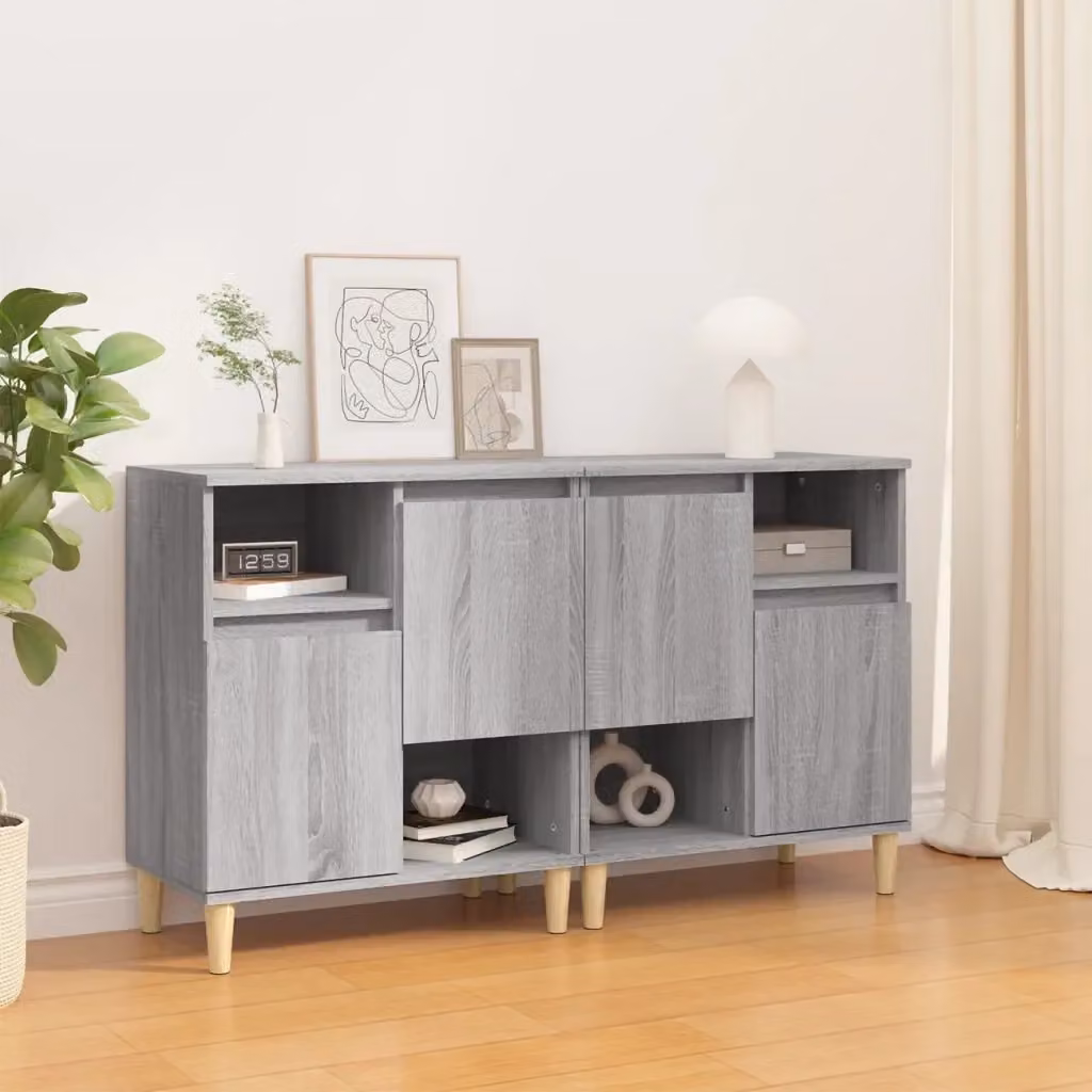 Set di 2 Credenze Madia Buffet da pranzo in Legno Multistrato Grigio Sonoma L: 60 cm, P: 35 cm, H: 70 cm – 2