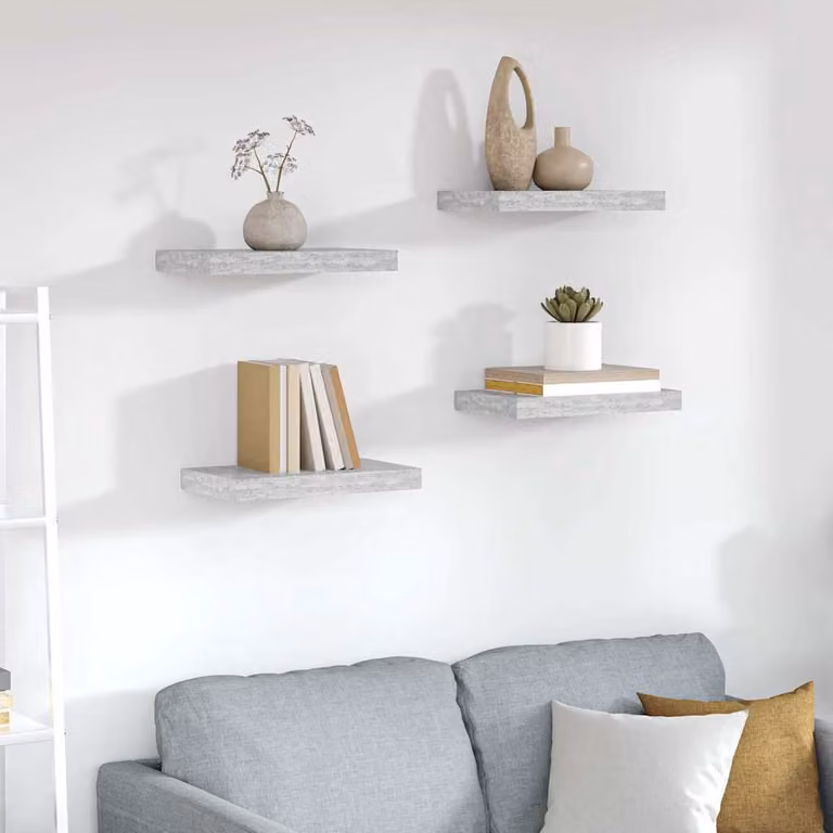 Set di 4 Scaffali a Parete vidaXL in MDF e Metallo, Grigio, L 40 x P 23,5 x H 3,8 cm