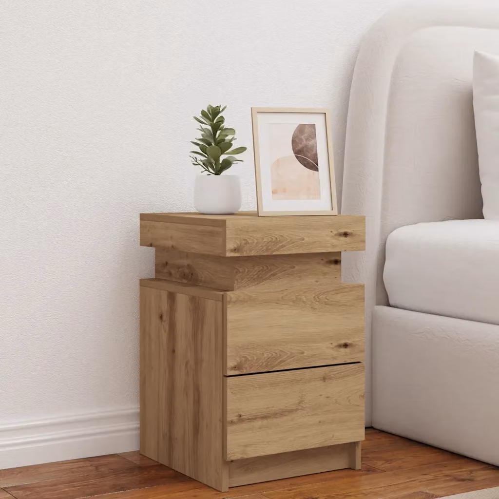 Comodino moderno vidaXL con illuminazione LED integrata in MDF color marrone L: 35 cm, P: 39 cm, H: 55 cm