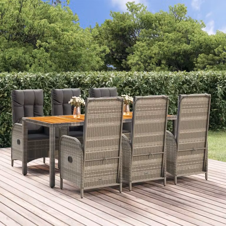 The Living Store Set da pranzo da giardino 7 pezzi con cuscini in poly rattan grigio