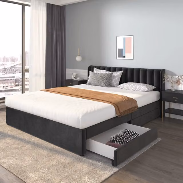 letto imbottito velluto nero 180 x 200 cm