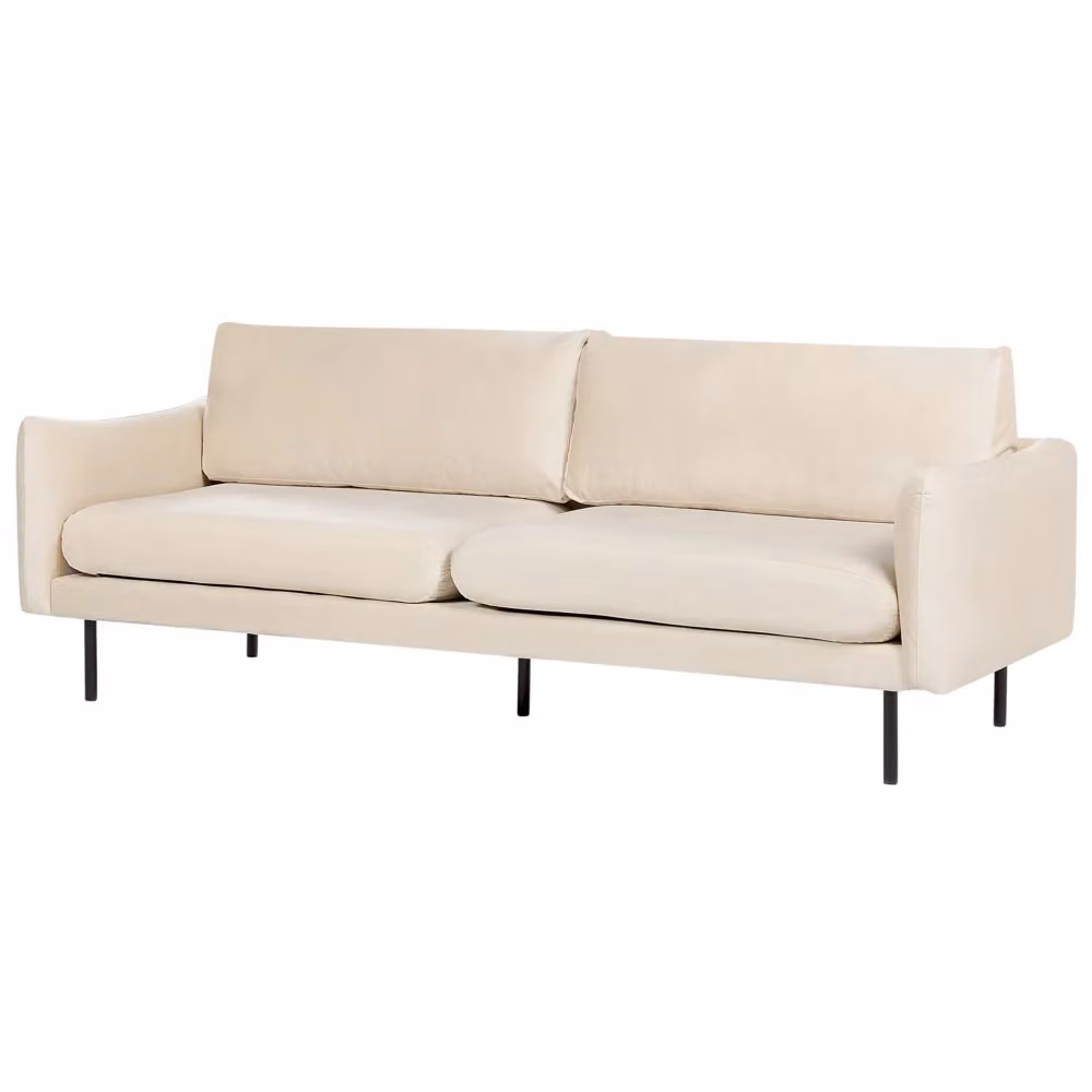 Divano moderno BELIANI a 3 posti in velluto beige con gambe nere e struttura in legno massello per soggiorno L: 220 cm, H: 86 cm, P: 84 cm – 2
