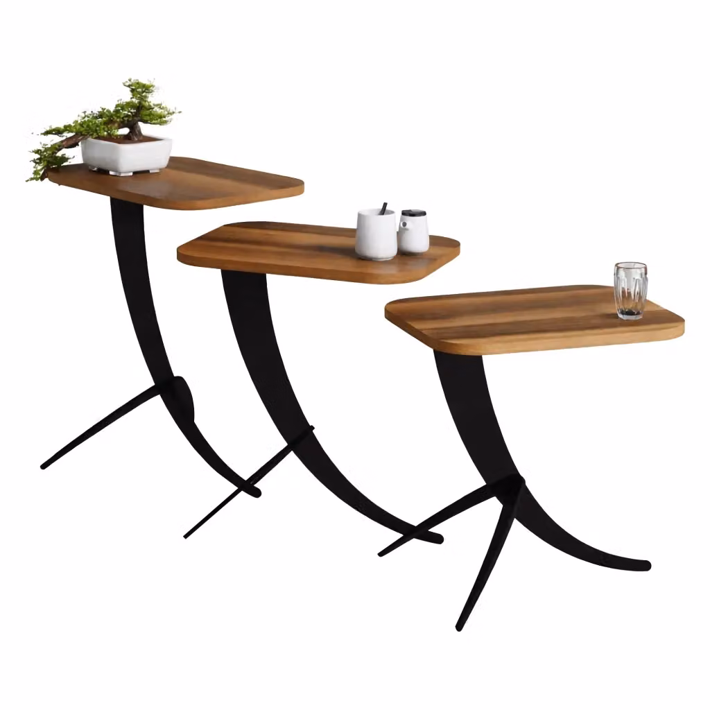 Set di 3 tavolini da salotto moderni DMORA, rettangolari con angoli arrotondati, colore marrone e nero, L/P/H: 60 x 35 x 45 cm – 2