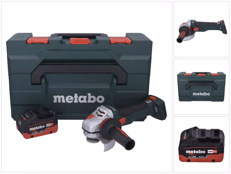Smerigliatrice angolare a batteria Metabo WB 18 LTX BL 15-125 Quick 18 V 125 mm senza spazzole + 1x batteria ricaricabile 5,5 Ah + metaBOX - senza caricabatterie