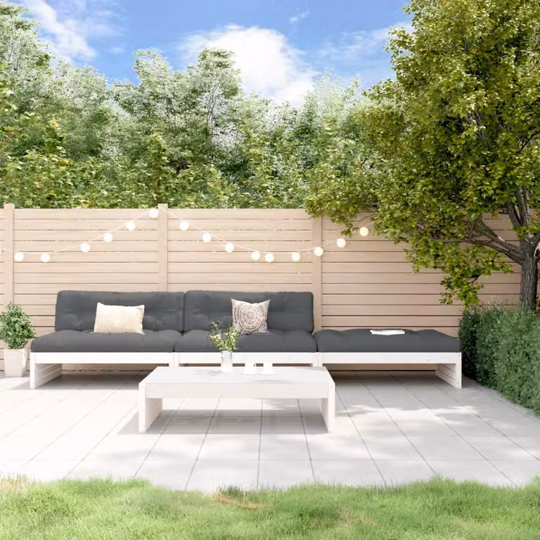Set di divani da giardino vidaXL a forma di L in legno massello di pino con cuscini inclusi