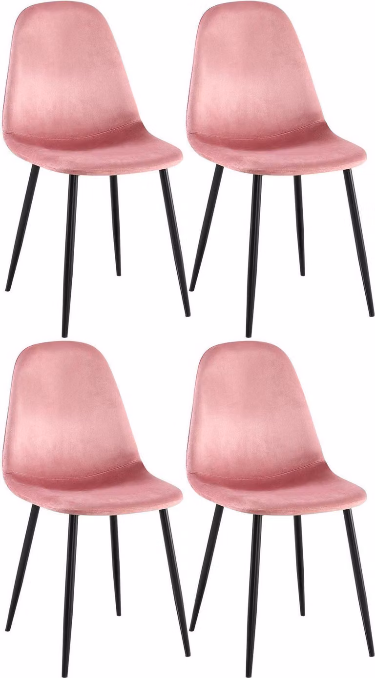 Set di quattro sedie per sala da pranzo, sedie da cucina, design di facile manutenzione - velluto rosa