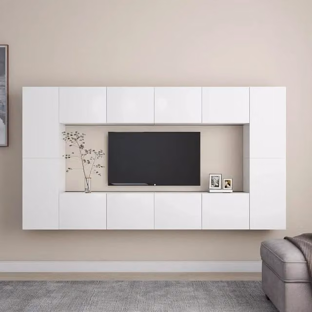 Set Mobili Porta TV 8 pz-Credenza per TV Bianco in Legno Multistrato 643419