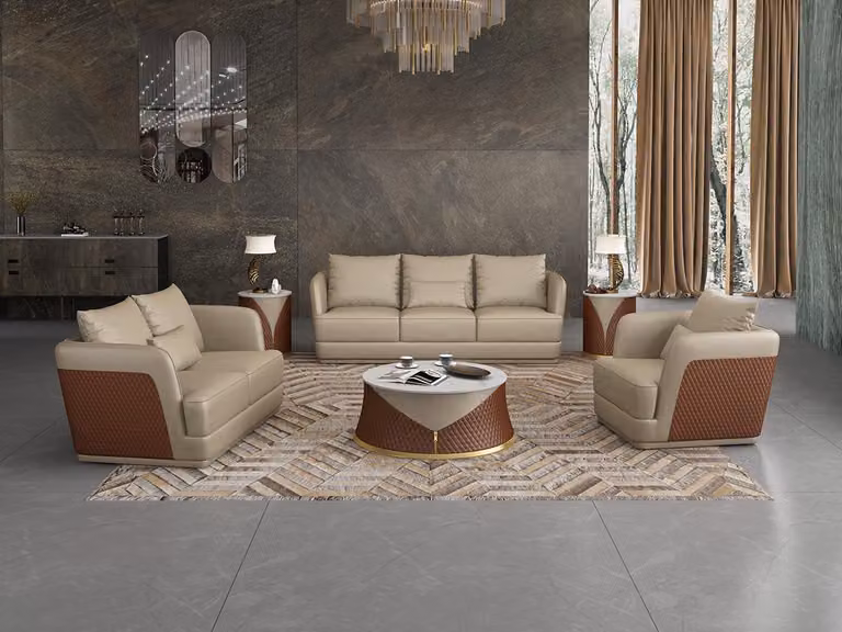 Design Ledersofa Sofagarnitur 321 Sitzer Couchtisch 2x Beistelltisch Sofa