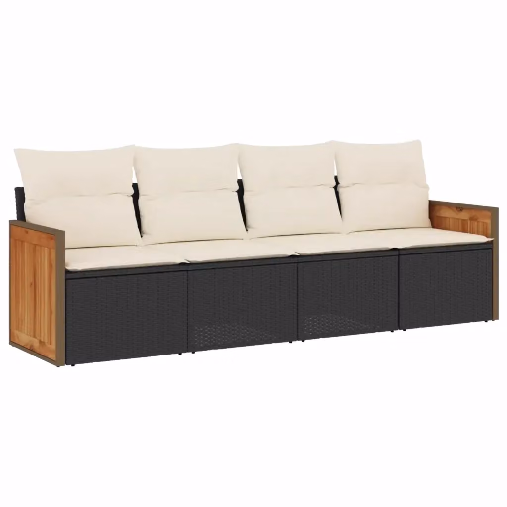 Set di Divani da Giardino vidaXL 4 Pezzi con Cuscini, Polyrattan e Struttura in Acciaio Verniciato a Polvere, Nero e Bianco – 2