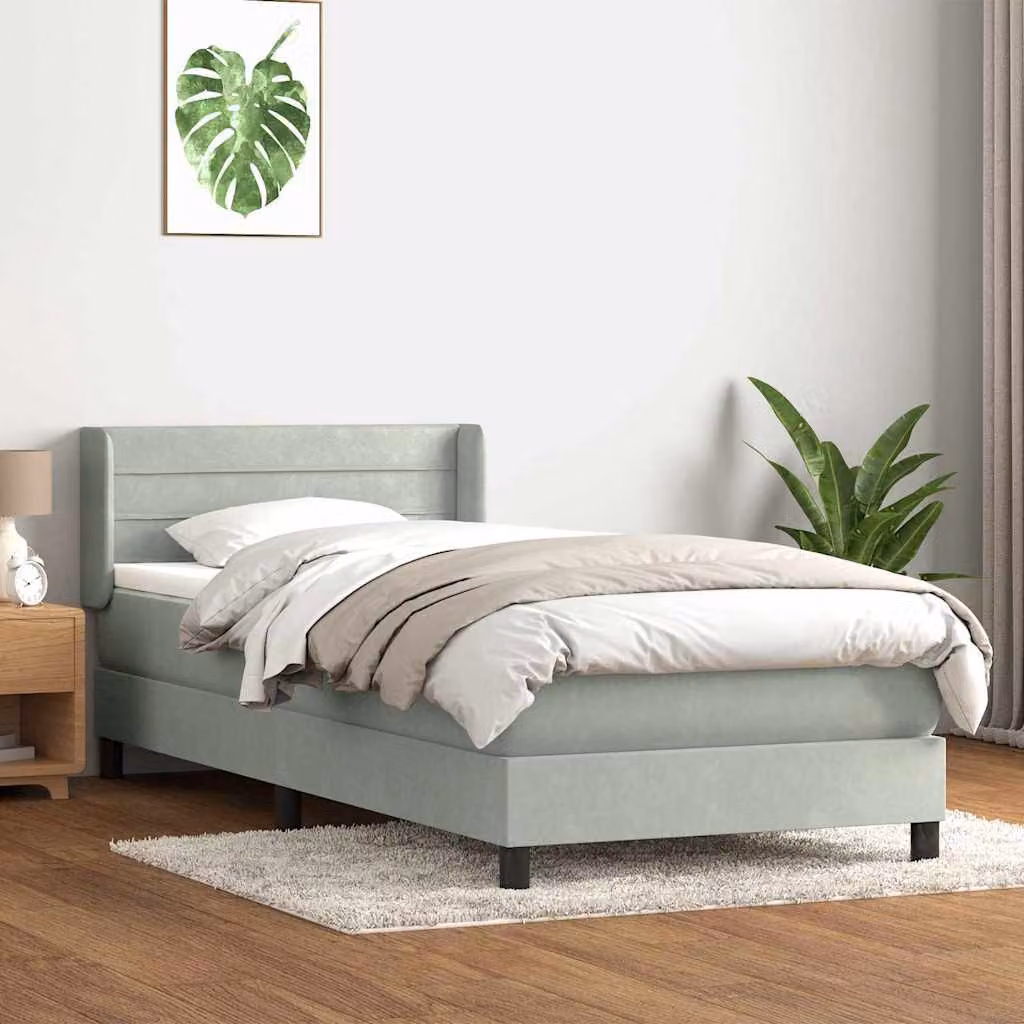 vidaXL Letto Ibrido con Giroletto a Molle e Materasso in Velluto Grigio Chiaro L: 83 cm, P: 213 cm