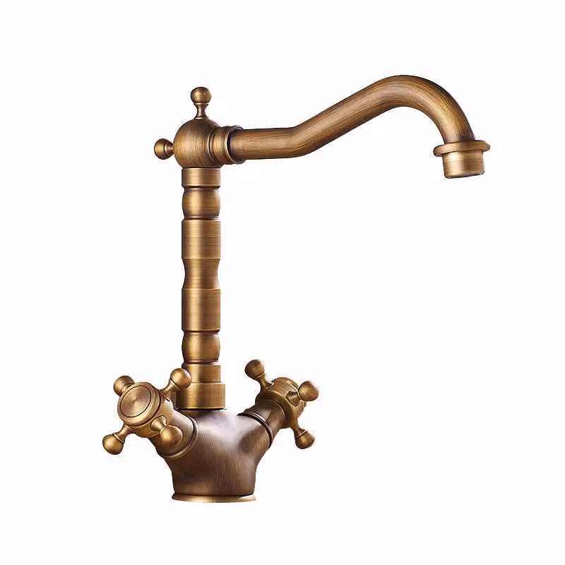 ZELURXX Rubinetteria in ottone antico, miscelatore a due maniglie, cartuccia in Vetroceramica antigoccia, design retrò spazzolato, corpo in ottone resistente, antico Basso