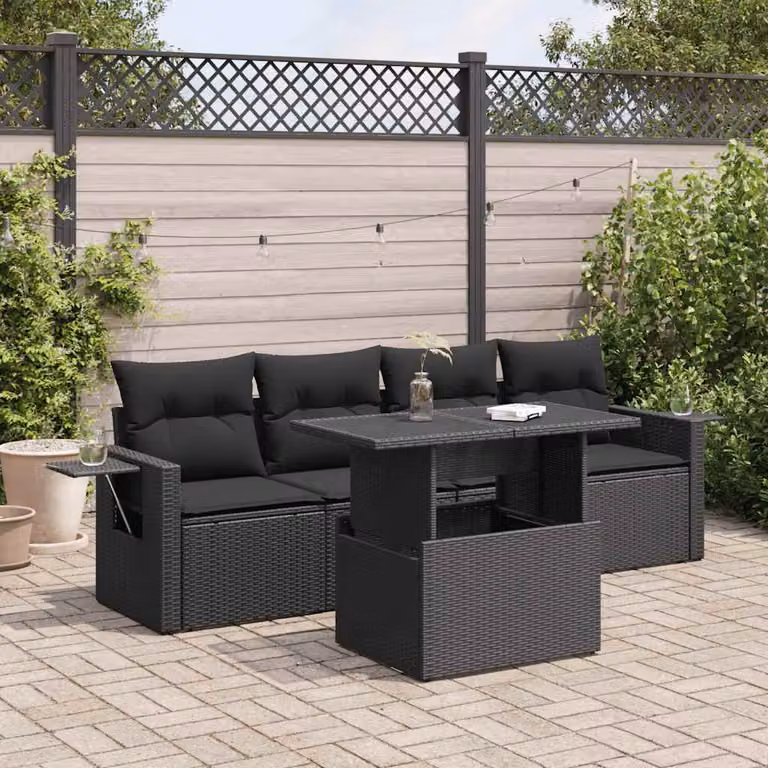 Maison Exclusive - Set Divani da Giardino 5 pz con Cuscini in Polyrattan Nero