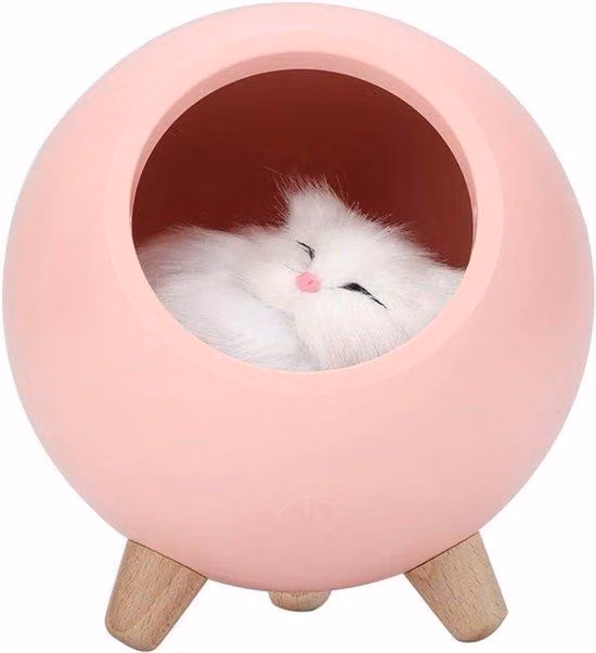 Piccola lampada da notte a LED con ricarica USB, rosa, in silicone, per gattini e piccoli animali domestici in camera da letto.
