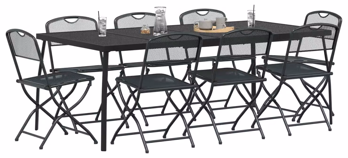 Set di Mobili da Esterno 9 pcs Antracite Ferro e Acciaio