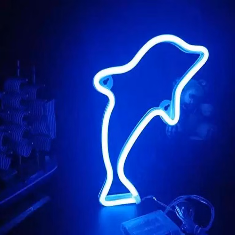 Luce LED NEON, luce decorativa a batteria USB, blu delfino, circa 33 x 17 cm