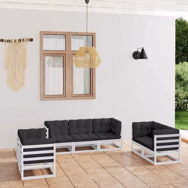 Set Divani da Giardino 7 pz con Cuscini Legno Massello di Pino 3076500
