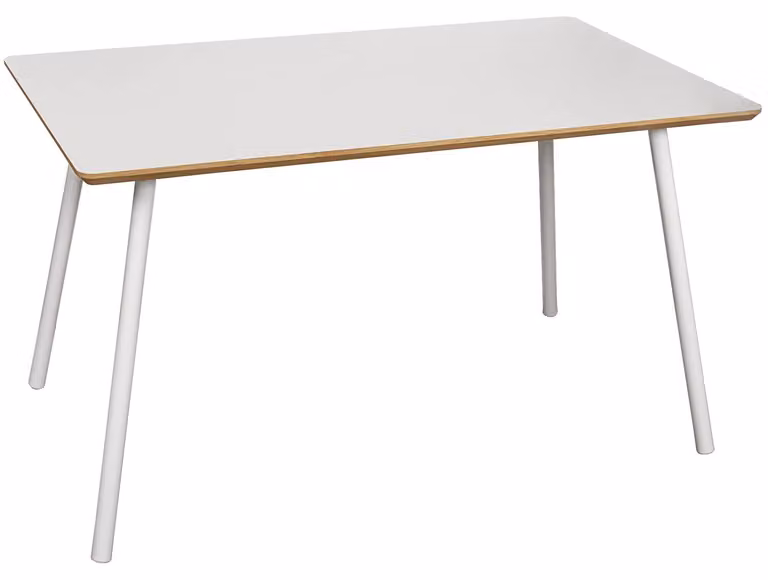 Tavolo da pranzo in legno e metallo, bianco, dimensioni 140 x 80 x 75 cm