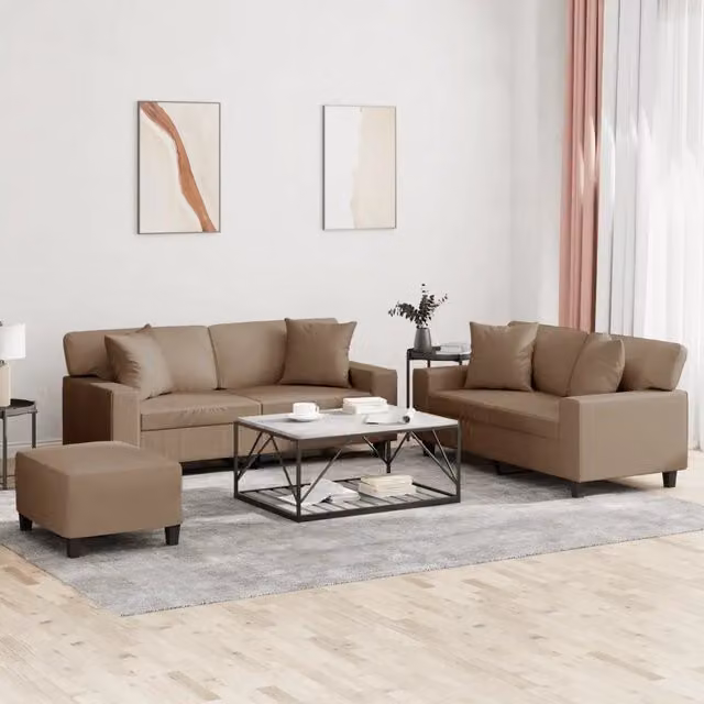 Set di divani 3 pezzi vidaXL in similpelle beige con cuscini inclusi per soggiorno in stile moderno – 1