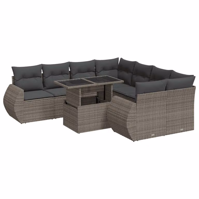Set Divano da Giardino 9 pz con Cuscini Grigio in Polyrattan