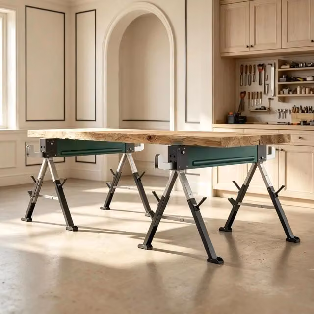 Set di 2 cavalletti pieghevoli in metallo WISHDOR, colore verde e nero, altezza regolabile da 64 a 81 cm, portata massima 116 kg – 1