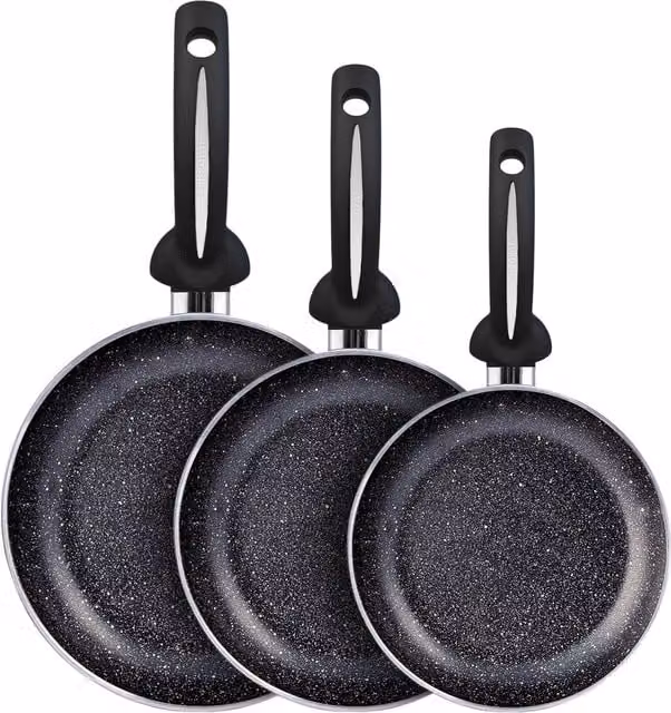 Set di 3 padelle antiaderenti Pensofal in alluminio colore nero per induzione e gas, diametri 18, 22 e 26 cm