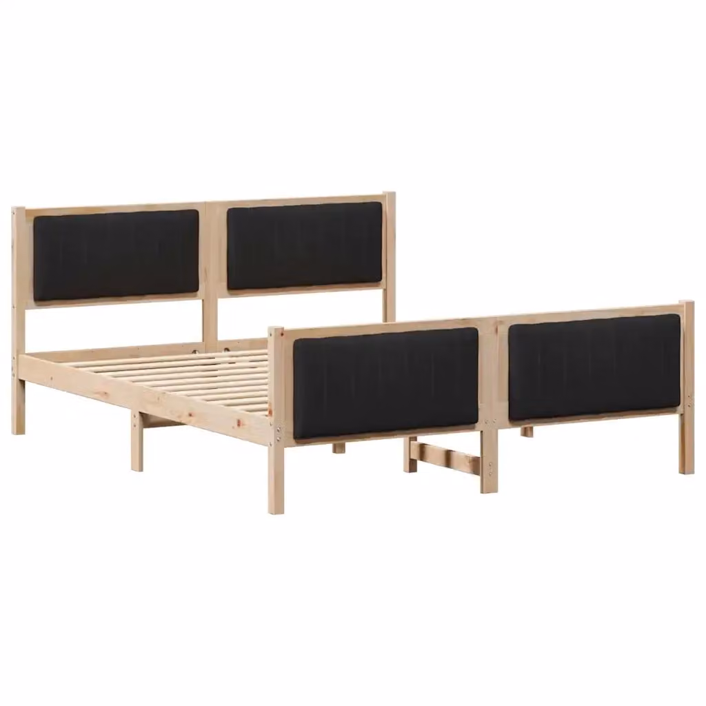 Letto moderno vidaXL in legno di pino con testiera in tessuto, Marrone e Nero, L/P/H: 150 x 200 cm – 2