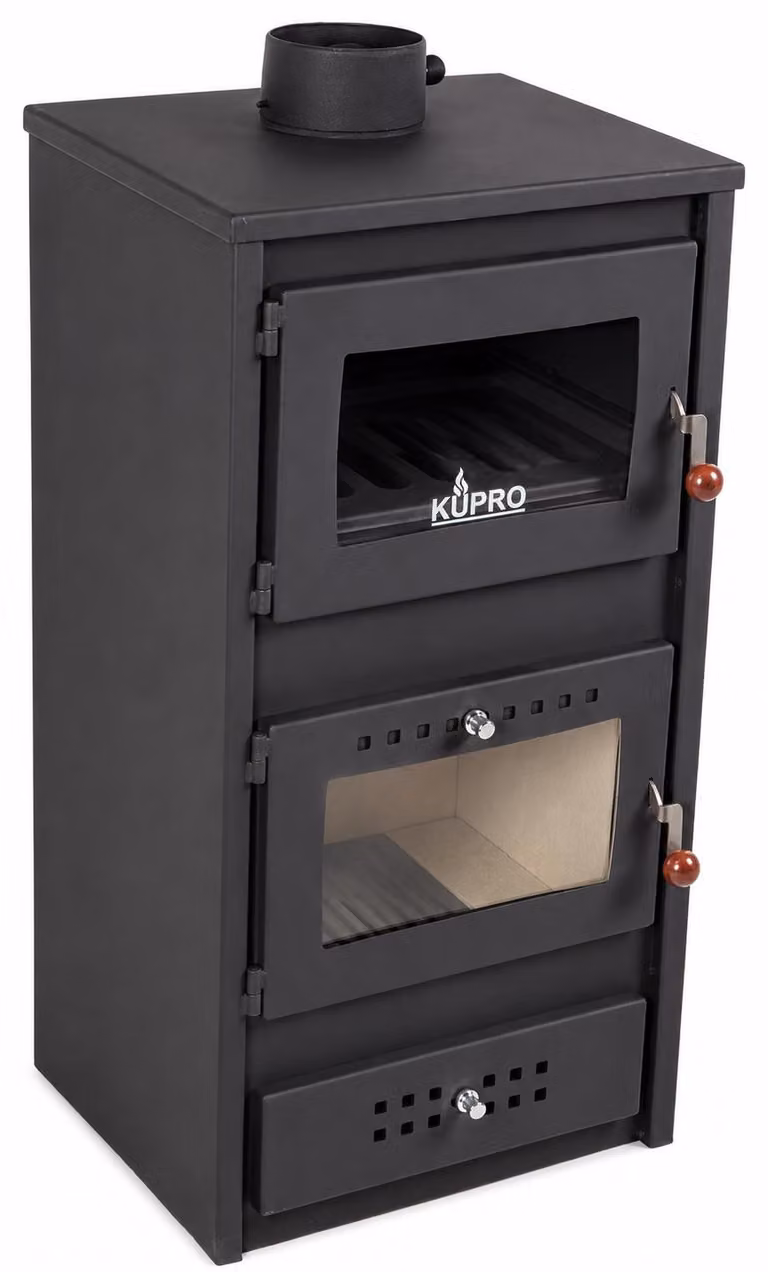 KUPRO F Steel Top stufa a legna con forno e piano cottura in acciaio, 7,9 kW, A+, nero