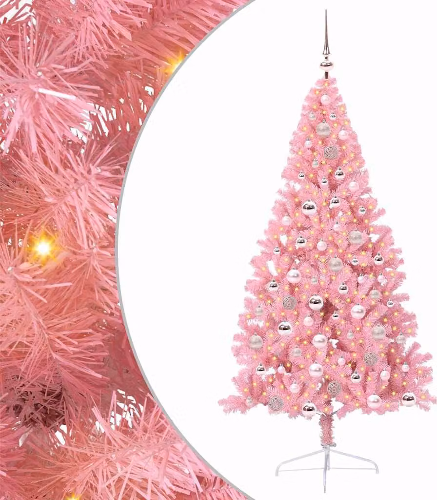 Albero di Natale artificiale con luci integrate Rosa 180 cm PVC