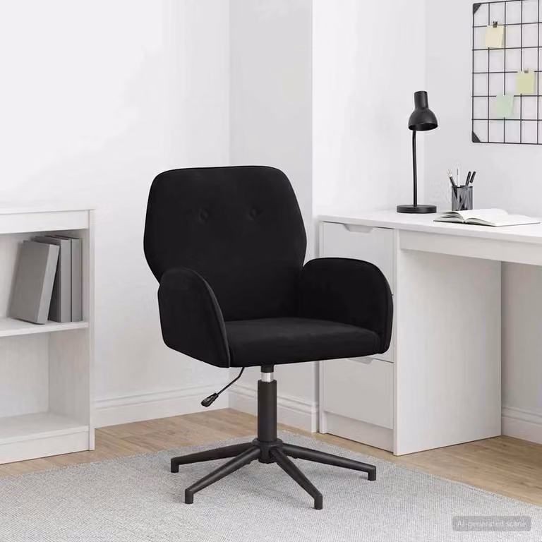 Sedia da scrivania girevole vidaXL in velluto nero con braccioli, L: 54 cm, P: 55 cm, H: 90 cm