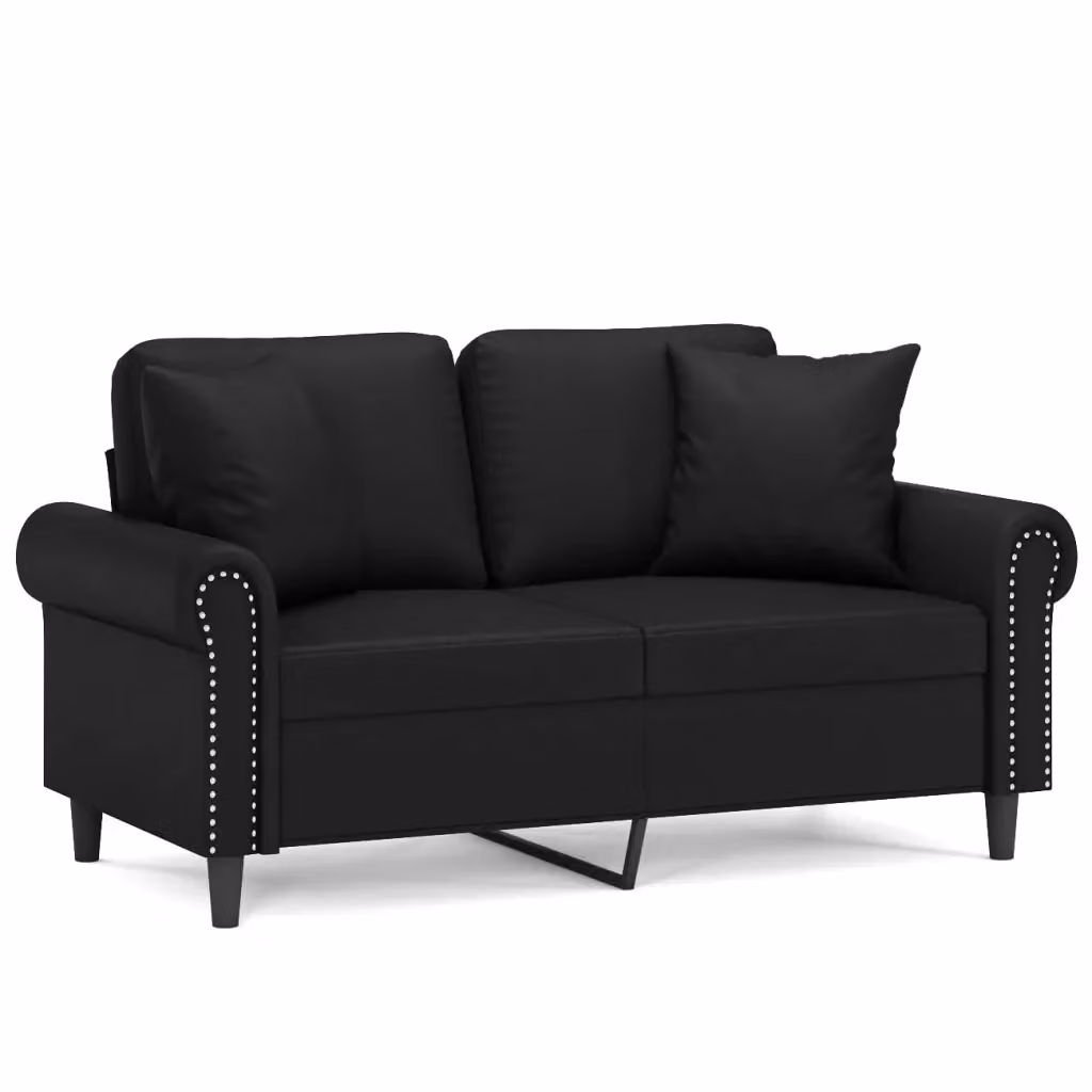 Divano a 2 posti moderno vidaXL in similpelle nero con cuscini e struttura in metallo L: 152 cm, P: 80 cm, H: 77 cm – 2