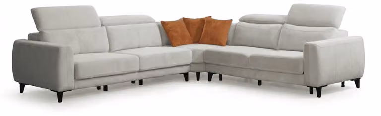 Divano angolare bianco elegante, divano a forma di L, divano imbottito di design