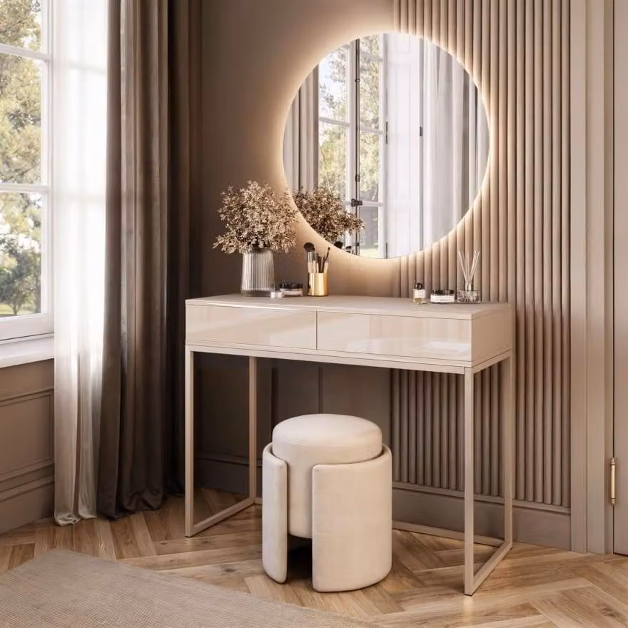 Tavolino BLANCO GLAMOUR su struttura in cachemire con specchio LED