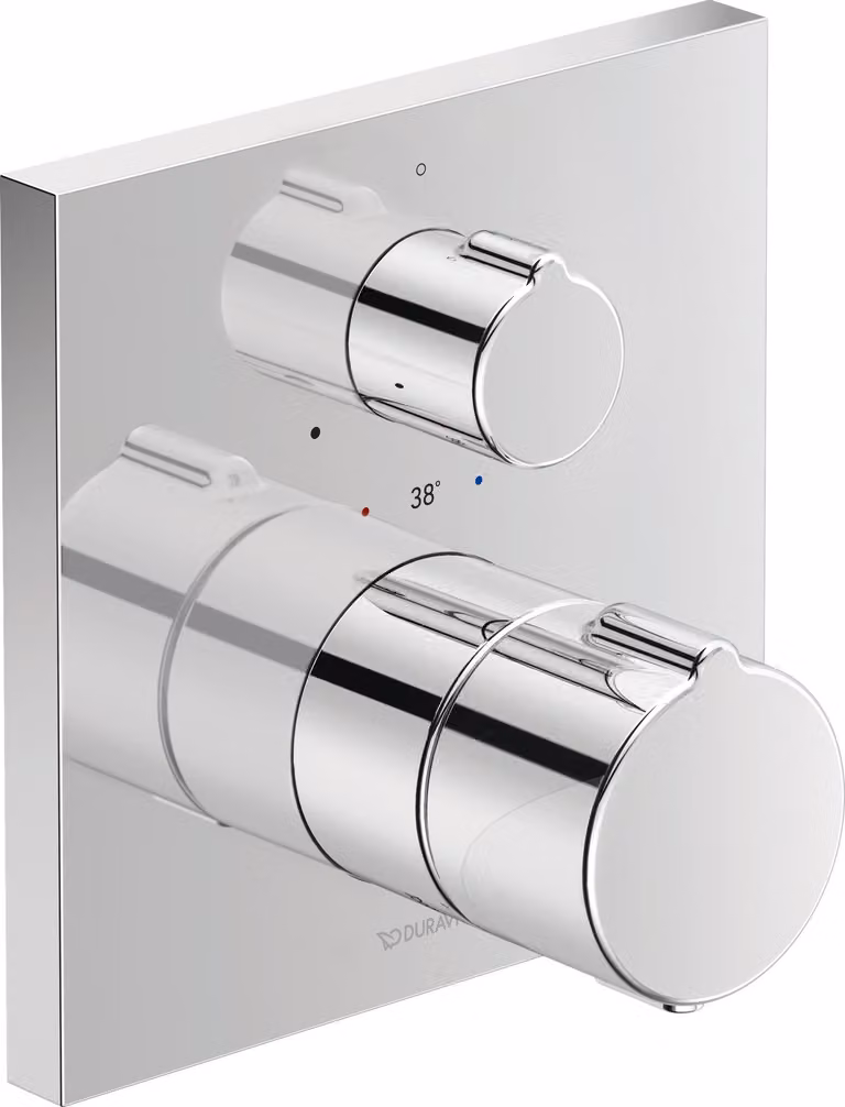 Duravit C.1 Thermostat de douche encastré, rosette carrée, 1 consommateur, avec robinet d'arrêt, C14200015010, C14200015010