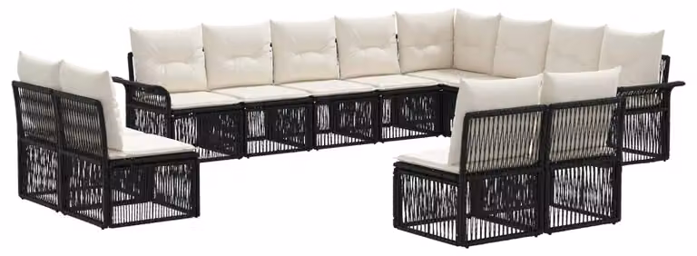 Set di divani da giardino, 12 pezzi, in rattan sintetico nero